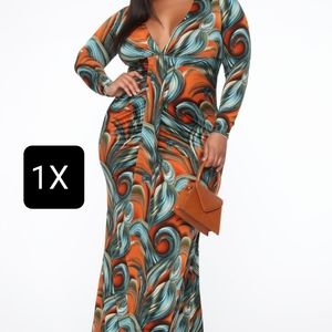 NEW Wave Maxi Dress Orange/Combo  64' Long, 1X